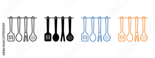 Kitchen utensils set thin icon vector. Kitchen appliances, cooking and culinary symbol. vector illustration.