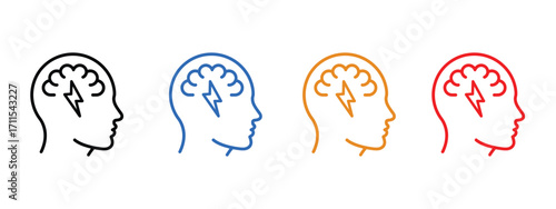 Lightning flashing in the human brain icon vector. Cognitive impairment and mental confusion symbol. vector illustration.