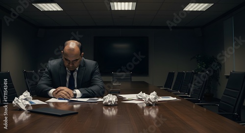 Businessman working alone in conference room