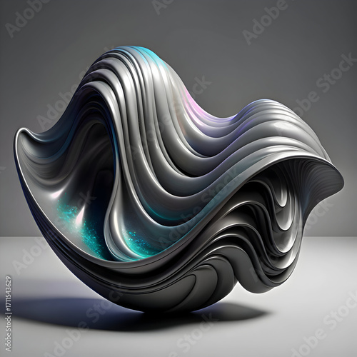 Abstract 3D Render. Swirling Metallic Sculpture