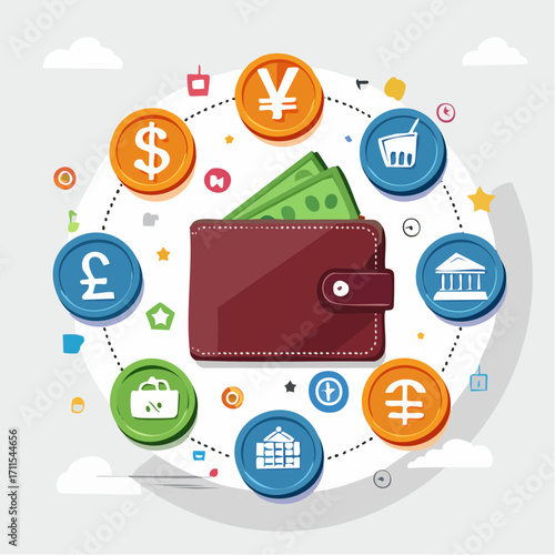 Wallet with Currencies Financial Management and Global Economics Illustration