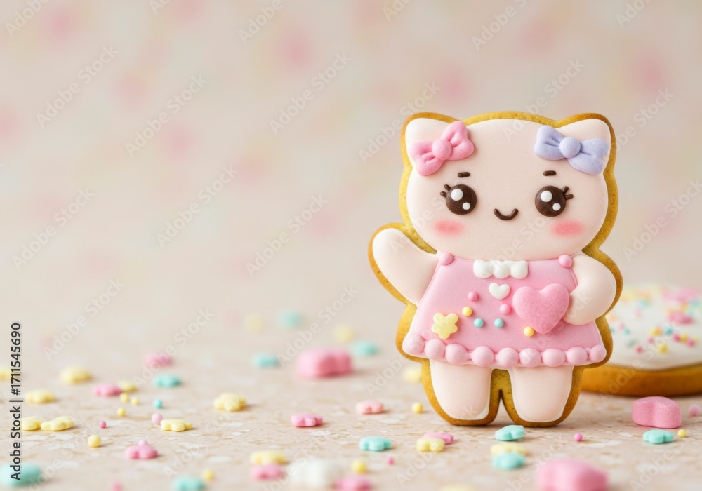 Obraz premium Adorable Cookie with Heart or Waving Gesture. National Homemade Cookies Day