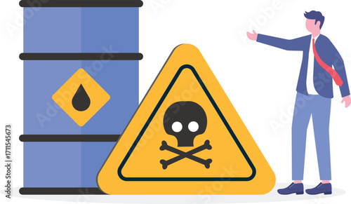 Chemical, groundwater and radioactive pollution concept with tiny people.

