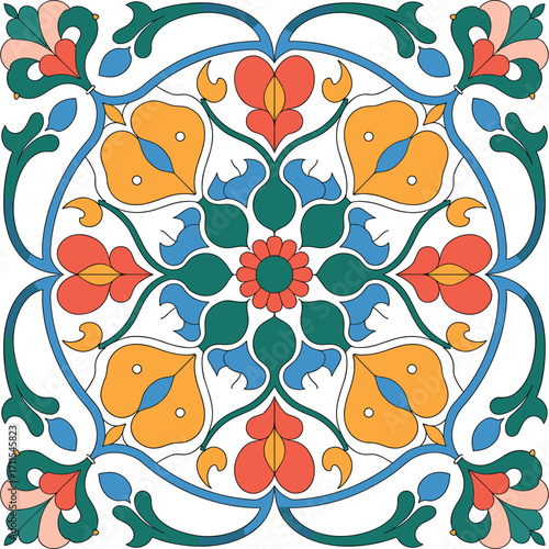 Colorful Floral Ceramic Tile Pattern – Traditional Vintage Ornament