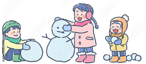 雪遊びする子供たちのイラスト