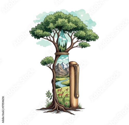 vector illustration of a fountain pen with tre