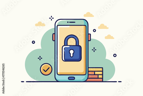 Mobile phone display with a padlock symbol indicating security and privacy features