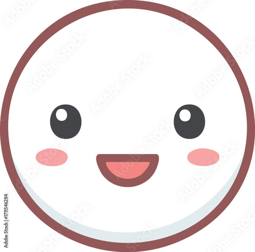 A cute, round, white cartoon face with a happy smile, rosy cheeks, and a brown outline.