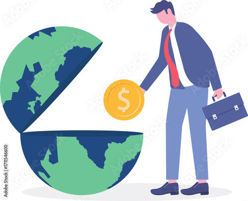Flat illustration of hand dropping coin into well depth and potential of investments finance
