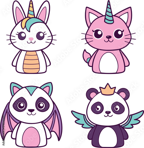 A funny vector collection of cute cartoon animal faces like a dog, cat, pig, cow, bear, fox, and rabbit baby illustration set