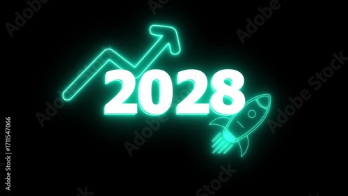 Wallpaper Mural  neon 2028 year with upward arrow graph and rocket Dark Jahreswechsel, Schrift mit Neonschein 4k video Background animation Torontodigital.ca