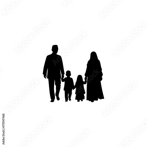 Family walking silhouette PNG isolated on transparent background – parents with children, togetherness, parenting, lifestyle, relationship, love icon