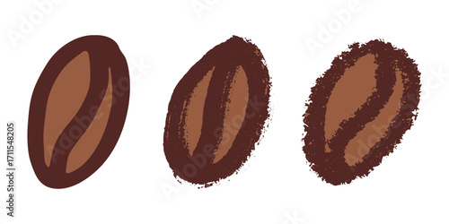 Set of simple hand drawn coffee bean Drink doodle Single element for print, web, design, decor