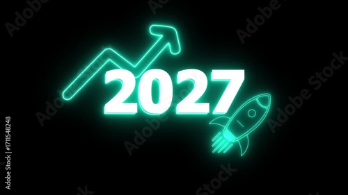 Wallpaper Mural Neon 2027 year with upward arrow graph and rocket Dark Jahreswechsel, Schrift mit Neonschein 4k video Background animation Torontodigital.ca