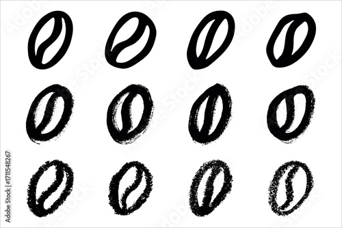 Set of simple hand drawn coffee bean Drink doodle Single element for print, web, design, decor