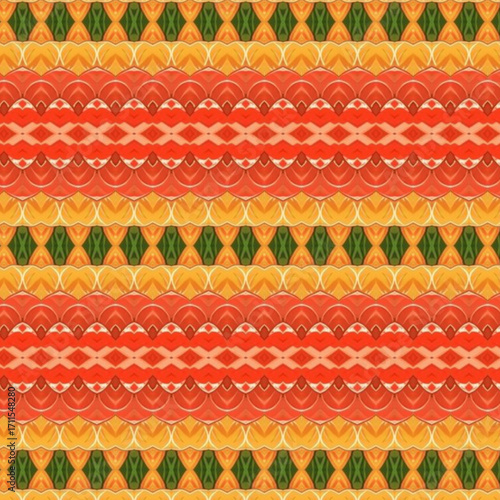Bright layered fruit texture pattern in bold red, orange, and green hues forming a seamless abstract food background ideal for culinary or decorative design.