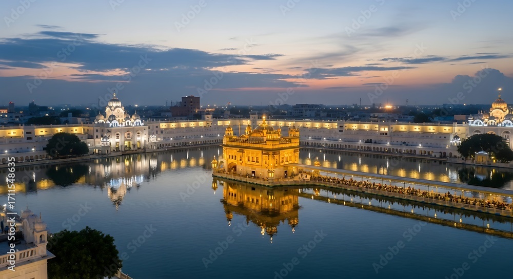Fototapeta premium Golden Temple illuminated at dusk, Amritsar