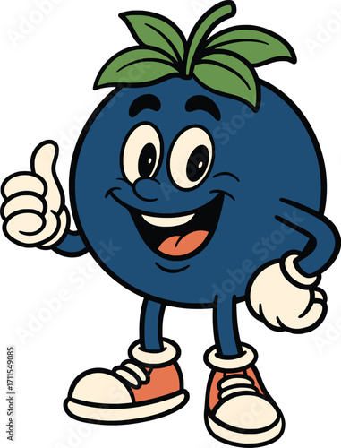 blueberry fruit mascot 90s retro vector illustration