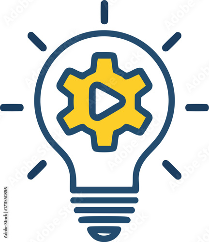 A lightbulb idea featuring a gear with a play button, symbolizing innovative video content creation.