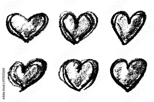 Set of simple hand drawn heart drawing illustration Scribble heart doodle Love clipart Single element for print, web, design, decor