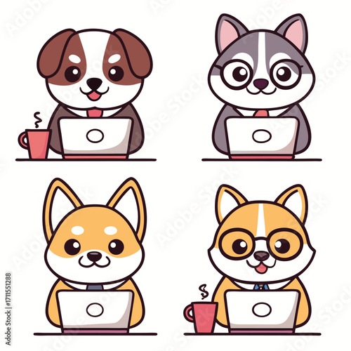 A cute collection of funny animal cartoon pet head vector illustration icon set featuring a cat, dog, fox, bear, panda, tiger, pig, and cow