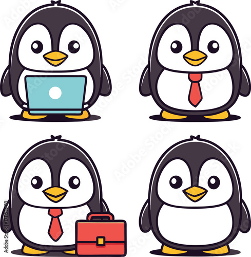 Cute, fun cartoon penguins family illustration and vector art on cold winter snow and ice, perfect for Christmas