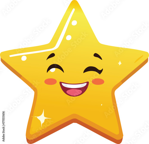 A cheerful, winking, golden star cartoon character with a joyful expression.