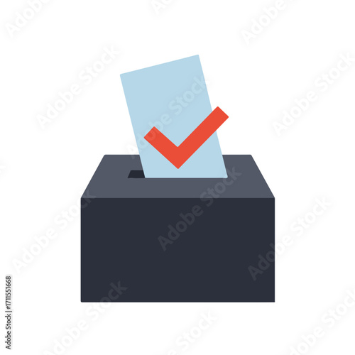 Ballot box with paper and checkmark