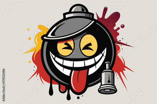 Graffiti-inspired cartoon character with a mischievous smile and spray paint can