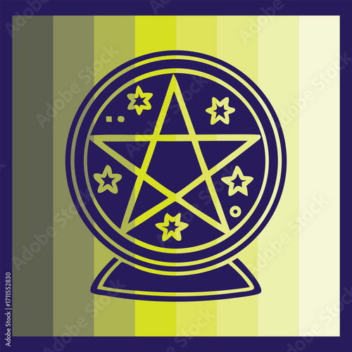 Crystal Ball with Pentagram on Agender Pride Flag Background