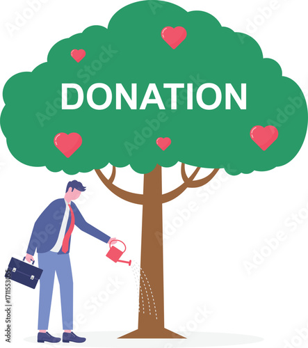 Donation, philanthropy, crowdfunding concept with tiny people. Fundraising abstract vector illustration set.
