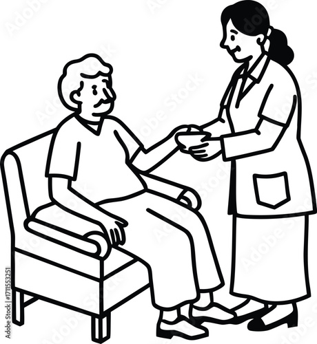 Nurse Assisting Elderly Patient Illustration