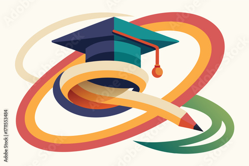 Creative illustration of a graduation cap and pencil representing education and achievement