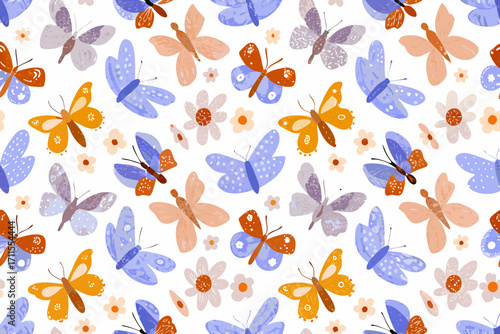 Whimsical butterfly and flower pattern seamless design