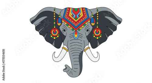 Ornate Elephant Head Vector Illustration for Cultural Events, Festive Decorations, and Decorative Arts projects that celebrate Asian heritage and symbolic animal representation.