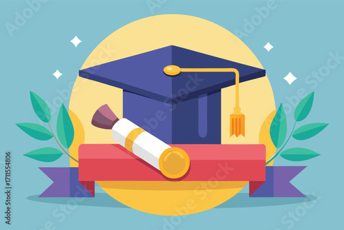 Graduation cap and diploma illustration for educational achievements and celebrations