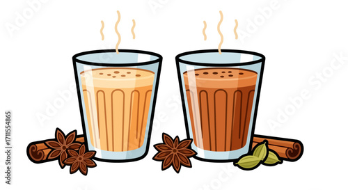 Aromatic Chai Tea Illustration Featuring Traditional Spices and Warmth, Perfect for Food Blogs, Recipe Cards, and Beverage-related Marketing Materials