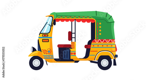 Vibrant auto rickshaw vector illustration showcasing traditional transport, perfect for travel blogs, educational materials, and cultural promotion designs.