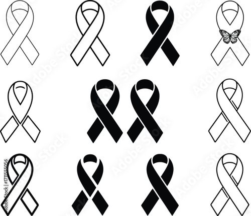 Collection of awareness ribbons symbolizing support and remembrance
