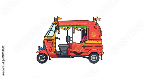 Vibrantly Illustrated Auto Rickshaw for Cultural Travel Promotions and Authentic Transportation Designs, Ideal for Travel Blogs and Tourism Related Projects