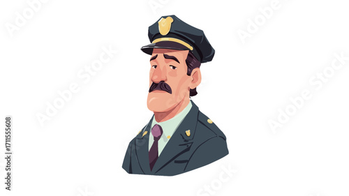 A digital illustration of a male police officer's head and shoulders against a white background. The style is cartoonish or vector-based, with clean lines and flat coloring.
