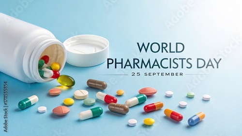 Celebrating World Pharmacists Day with detailed healthcare symbols.