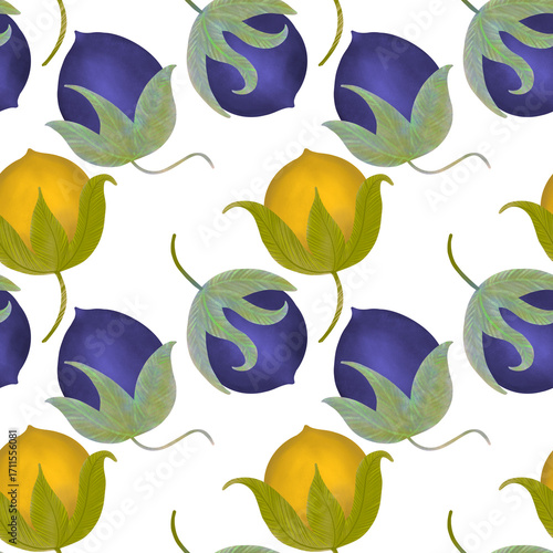 The fruits of the mandrake root. A magical plant. Drawn with colored pencils. Fruit pattern