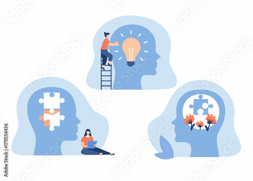 Conceptual illustration of human mind processes and ideas