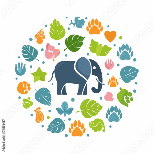 Elephant Wildlife Circle Nature Illustration