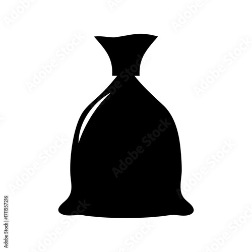 A silhouette of a black garbage bag, a symbol of waste and disposal