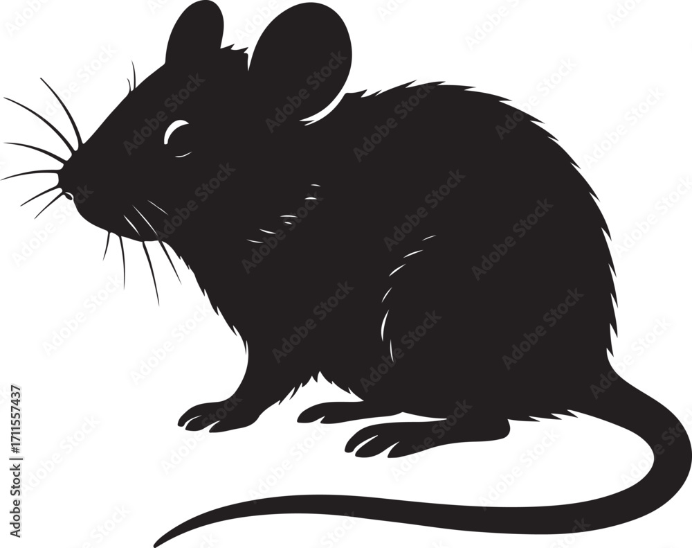 Fototapeta premium Silhouette of mouse isolated on white background | Rat rodent animal illustration wildlife vector pest control biology zoology cartoon mascot and nature design