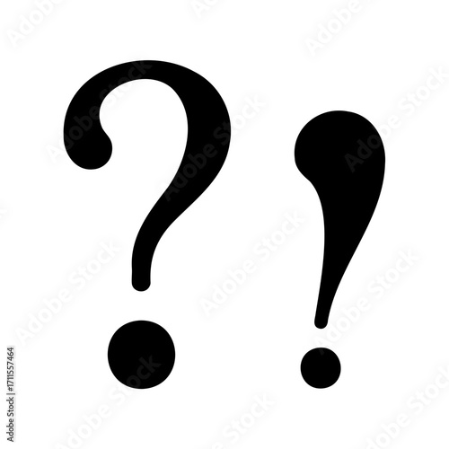 A pondering question mark stands alongside an exclamation mark on white background