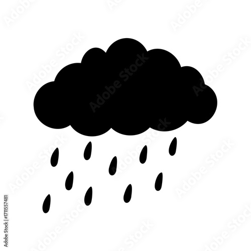 Black silhouette of a rainy cloud representing a weather event, bad day