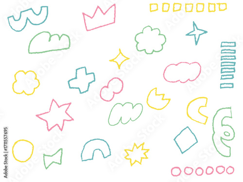 手描きあしらいセット　幾何学模様　カラフル　パステルカラー
